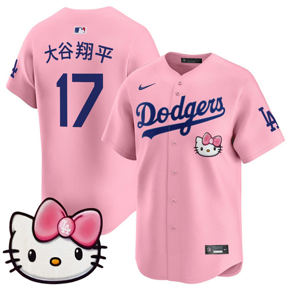 Men's Pink Los Angeles Dodgers #17 大谷翔平 2025 Hello Kitty Vapor Limited Stitched Baseball Jersey
